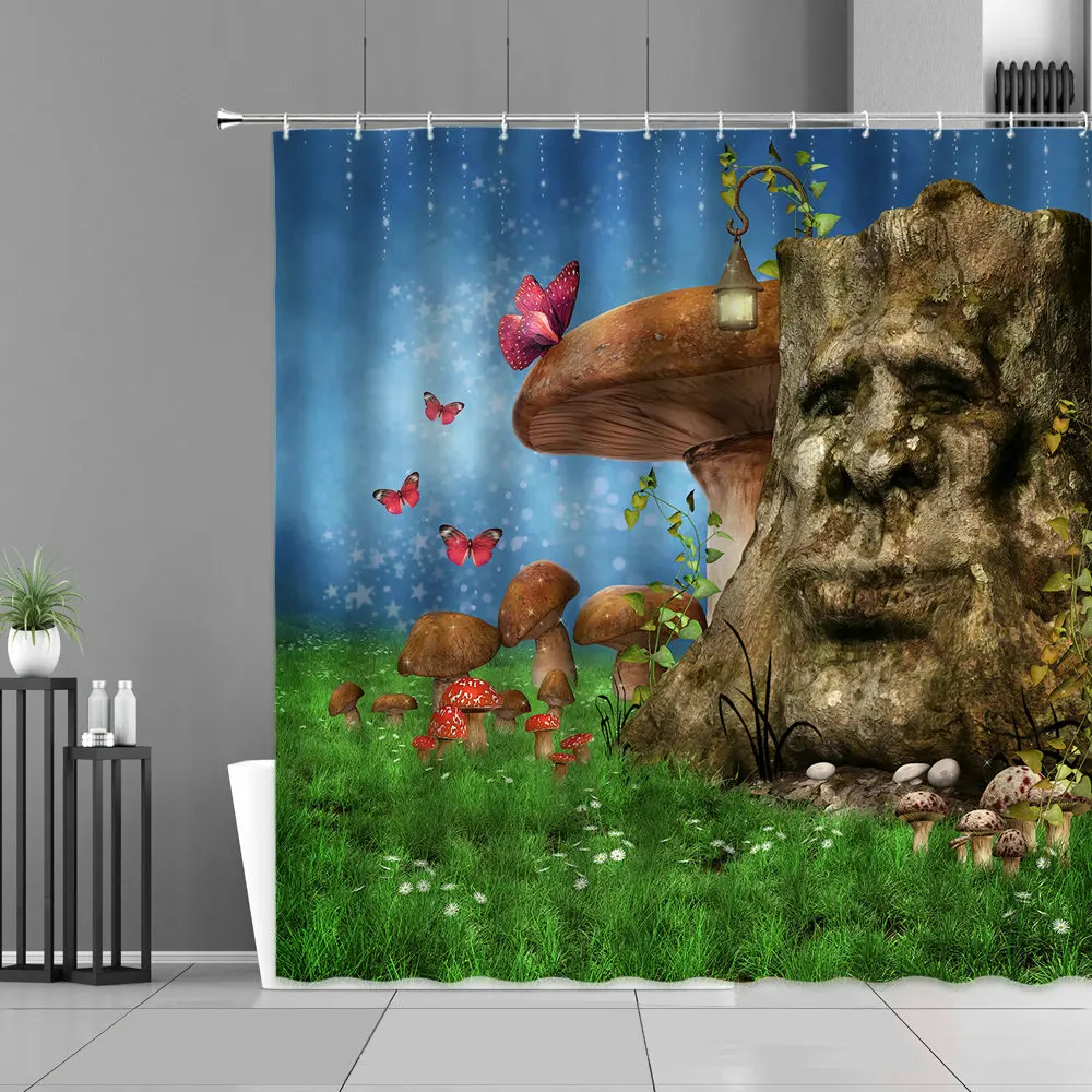 3d-занавеска для душа сказочный лес занавеска с зелеными растениями цветами