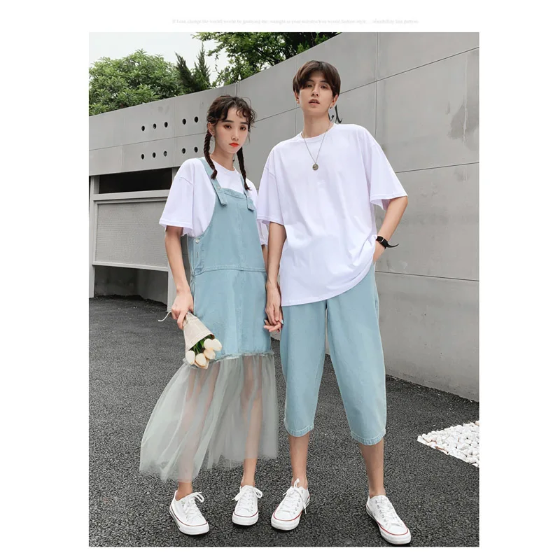 

Fashion Lovers Clothes White T Shirt and Pants For Male Jean Lace Tulle Chiffon Skirt For Girl,Cute Sweethearts Casual Costumes