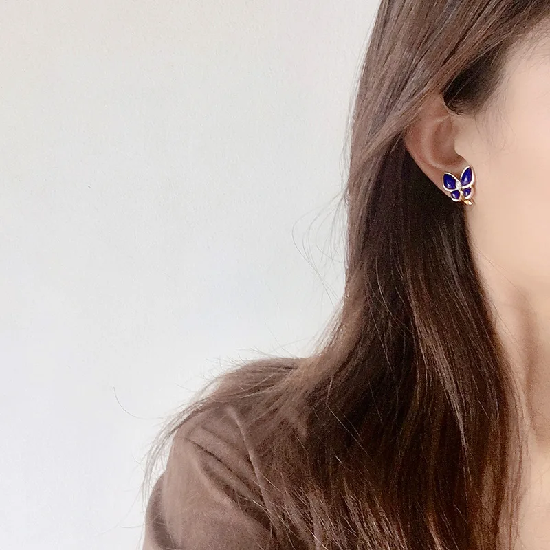 

Fashion accessories beautiful copper earrings butterfly inlaid ochre earrings personality to send lover gift 2019 new hot