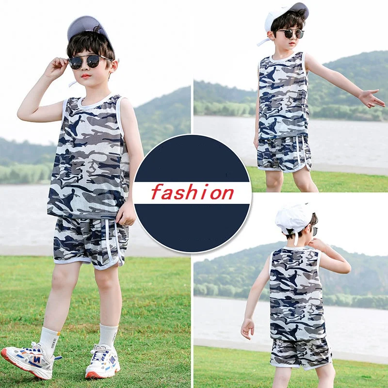 

Костюм для мальчиков, детская одежда, спортивный костюм, летний женский костюм из верха + брюк, детская модная футболка без рукавов, жилет + ш...