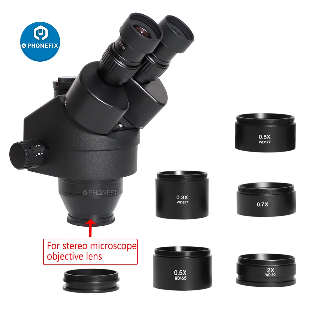 

Microscope Camera Lens WD165 0.5X 0.7X 1.0X 2.0X Auxiliary Objects Lens For Trinocular Stereo Zoom Microscope Barlow Glass Lens