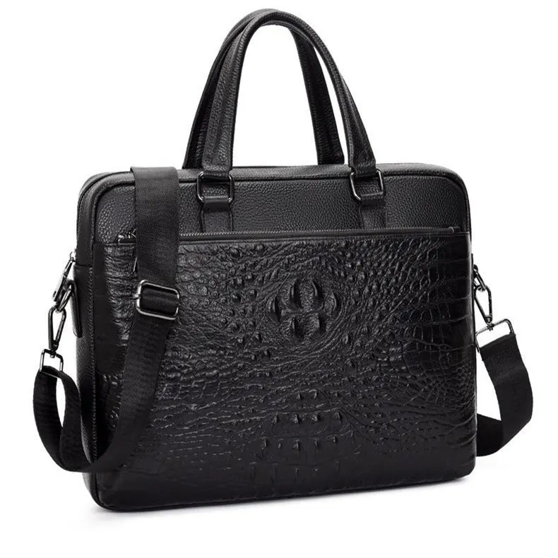 New Luxury Alligator Cow Genuine Leather Business Men's Briefcase Male Briefcase Shoulder Bag Men Messenger Laptop Computer Bag