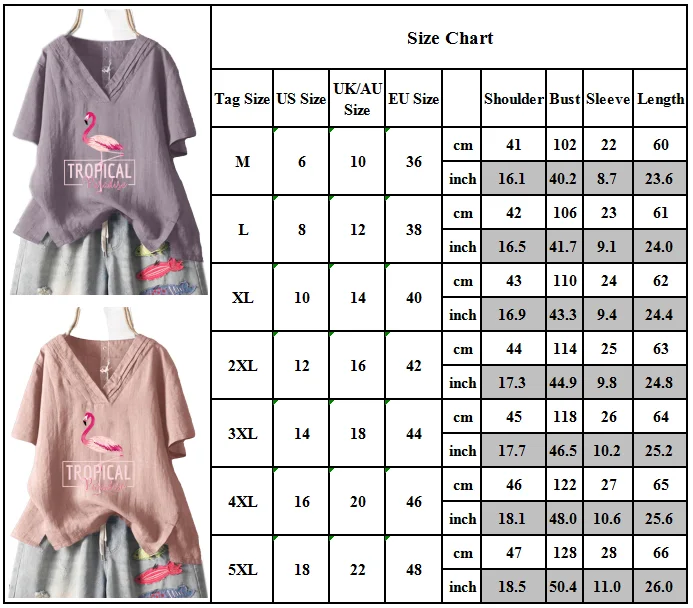 

Plus Size Women Flamingo Print Tunic Shirt Tops Loose Casual Blouse Plus Size