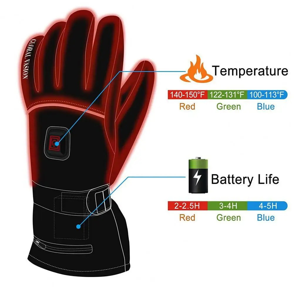 

Electric Heated Gloves Safe Use Motorcycle Gloves Black Elastic Band Portable 3 Levels Heating Cycling Gloves