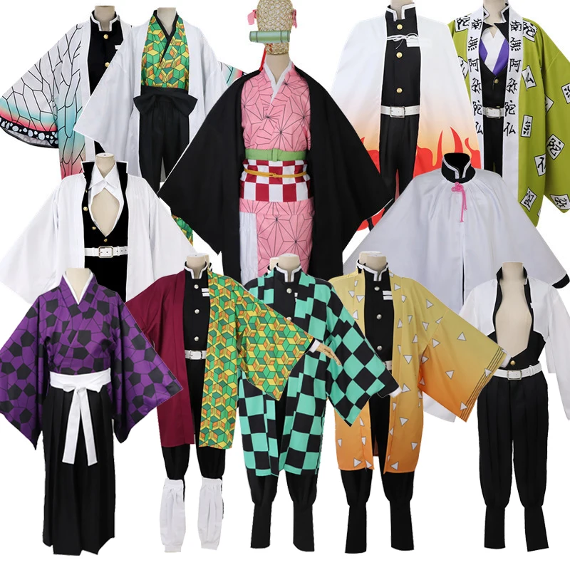 Demon Slayer Kimetsu no Yaiba Kamado Tanjirou Kamado Nezuko Cosplay Costume Agatsuma Zenitsu Tomioka Giyuu Full Set Kimono Wig