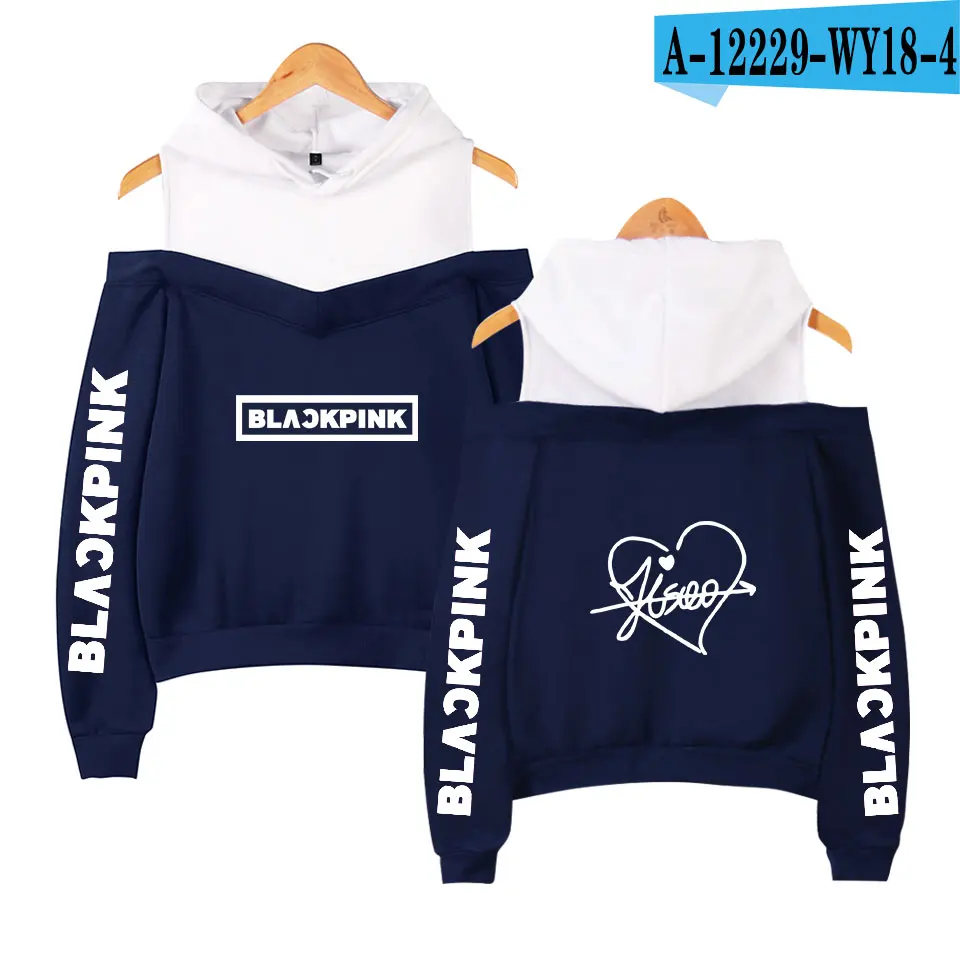 navy Сексуальные модные черные розовые толстовки женские Kpop толстовки с принтом Blackpink женские толстовки без бретелек хип-хоп толстовка - Цвет: navy
