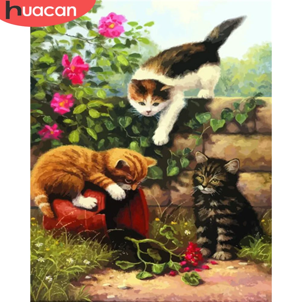 HUACAN Бескаркасные животные Кошки DIY Живопись числами наборы Стенное искусство