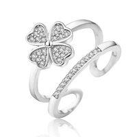 new trendy delicate finger rings cz zirconia lucky clover double layer opening rings for women fashion wedding jewelry 2021