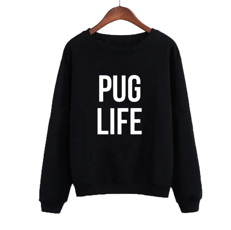 Толстовки с длинным рукавом пуловер Moletom Tumblr Свитшот Pug Life Harajuku топ модный Женский