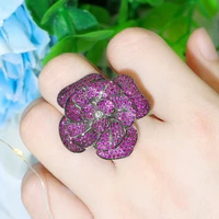 threegraces gorgeous hot pink cz crystal paved black gold color adjustable rings brides women party luxury jewelry gift rg133