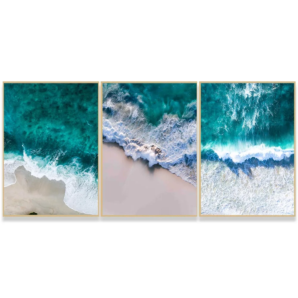 

3 Large Natural Beach Ocean Waves Overlooking The Landscape Canvas Poster For Home Bedroom Living Room Wall Art Decor Painting