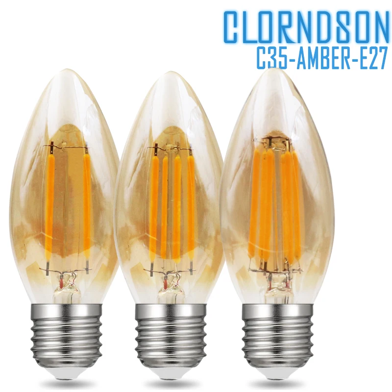 

CLORNDSON Dimmable C35 LED 2W 4W 6W 8W Edison E26/E27 AMBER Vintage Candle Lamp 110V 220V Filament Bulbs Decor Incandescent