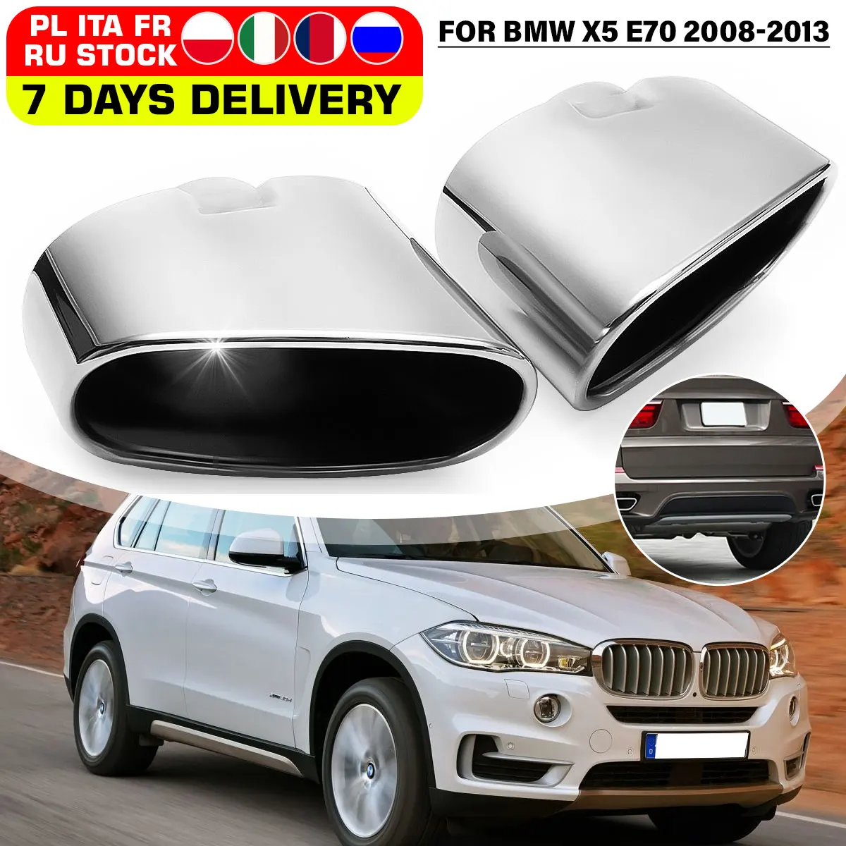Наконечники на выхлопную трубу для BMW X5 E70 E53 2000-2016 хромированные из нержавеющей
