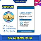 100% Оригинальный LOSONCOER 3300 мАч, U100 Батарея для UHANS U100 Мобильный телефон батареи