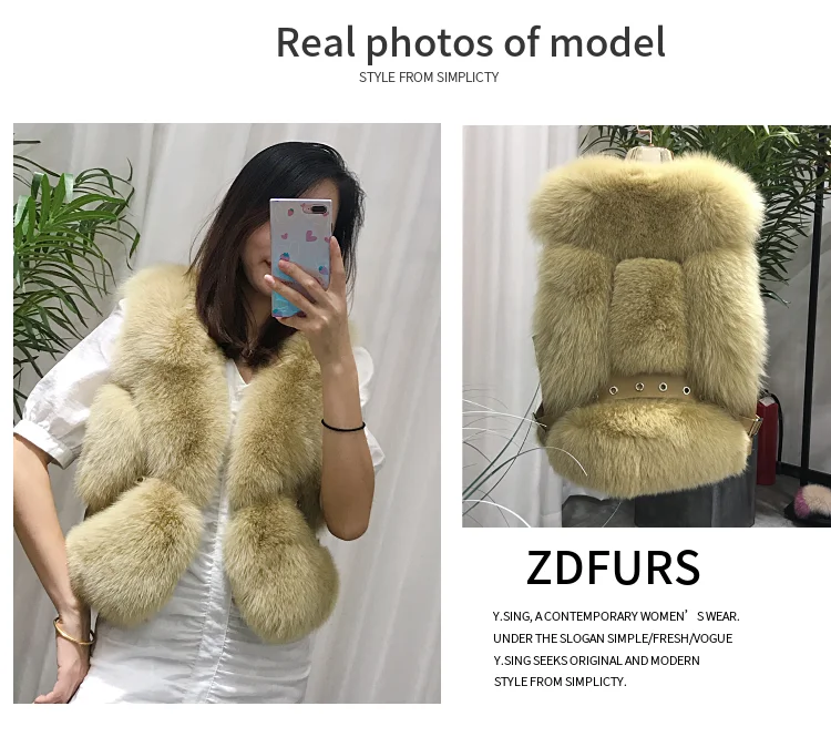 ZDFURS* из натурального меха лисы жилет короткий без рукавов Vestwoman зимние теплые натуральный меховой жилет натуральным лисьим мехом Меховая куртка лисий мех пальто