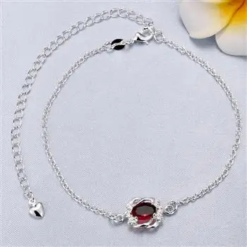 

Fashion silver jewelry European and American elegant hollow anklet SPA005-C red SPA005