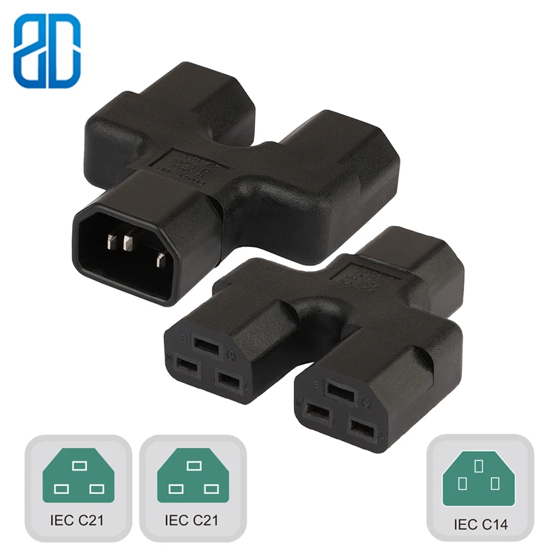 C14 2 * C21 Два в одном IEC320 до IEC 320 AC Мощность адаптер RConnector конвертер гнездо Папа мама