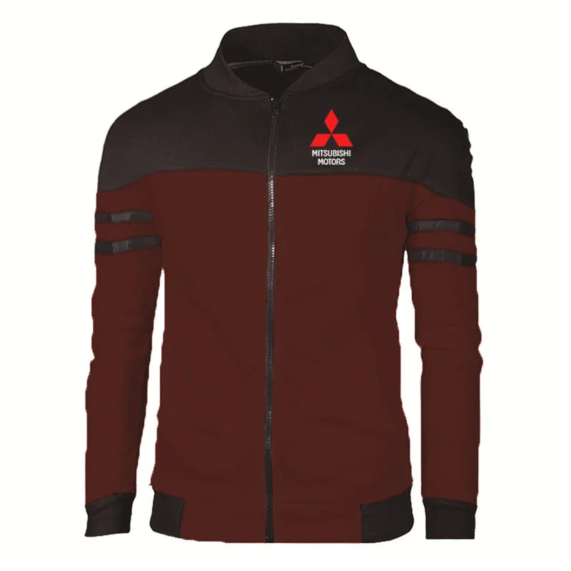 

Casual Trend Men's pullover Mitsubishi Car Logo Print Casual high quality cotton Splicing stripe Men's Zip jackets