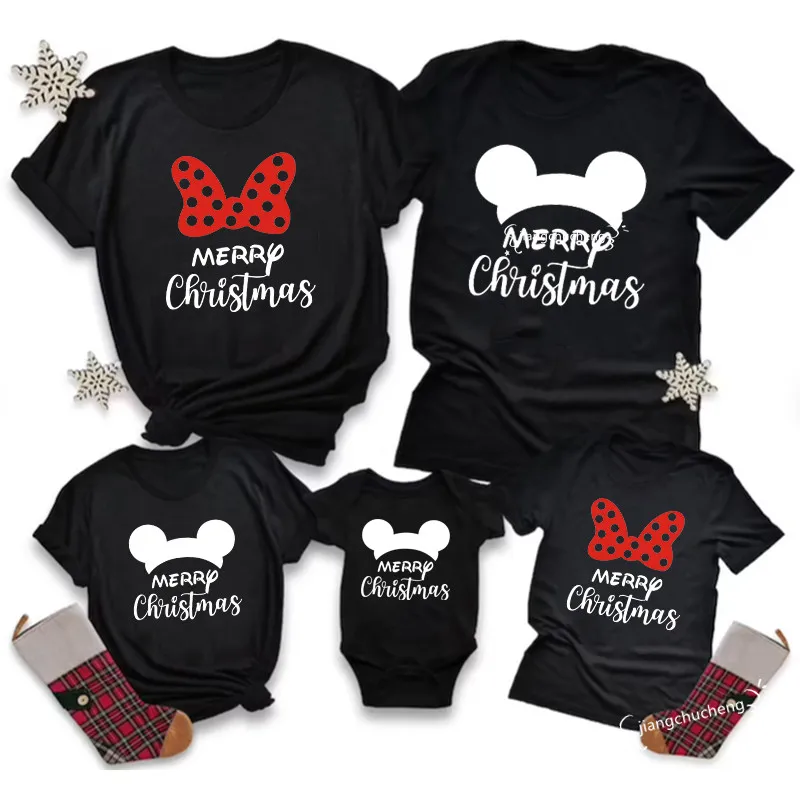 

Merry Christmas Family Matching T-Shirts Mother and Daughter Father Son Shirts Girls Boys Bodysuits Cotton Family Look Clothes
