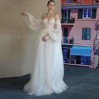 Женское свадебное платье, кружевное платье с открытыми плечами и длинными рукавами, лето 2021