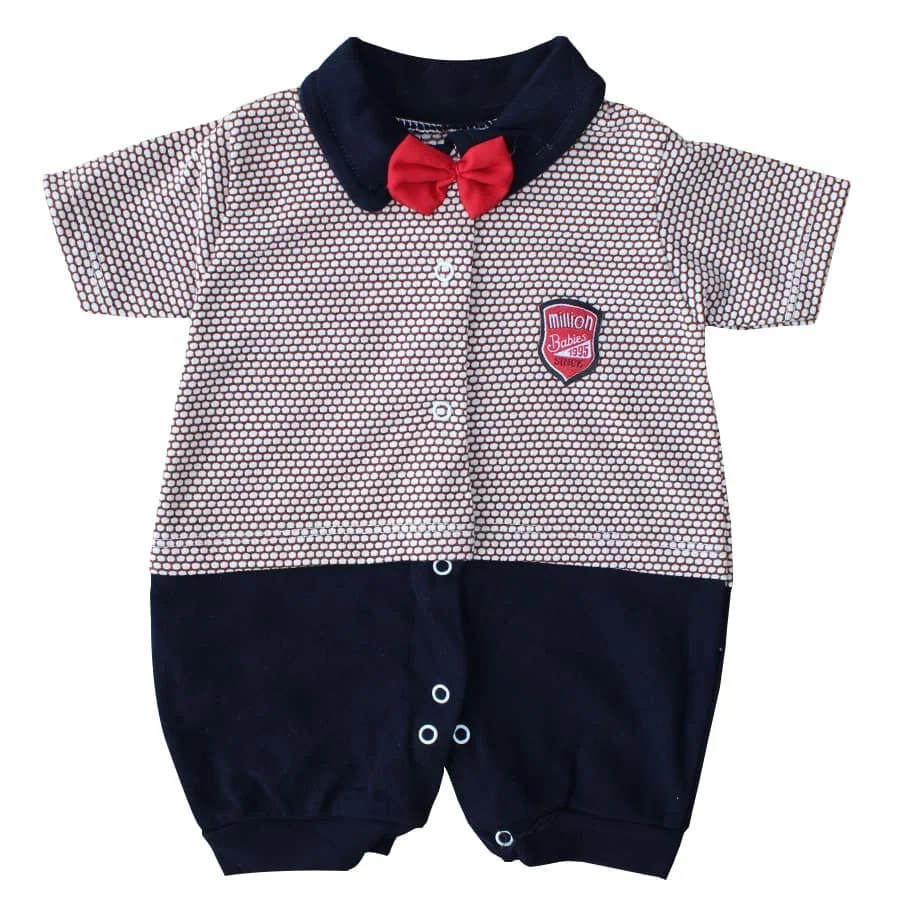 

Babies Crested Honeycomb Patterned Papyonlu Short-Sleeve Baby Jumpsuit