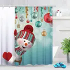 Занавеска для душа Happy Snowman Peekaboo с шариками, зимняя Праздничная Рождественская Водонепроницаемая занавеска из полиэстера, занавески для ванной, крючки