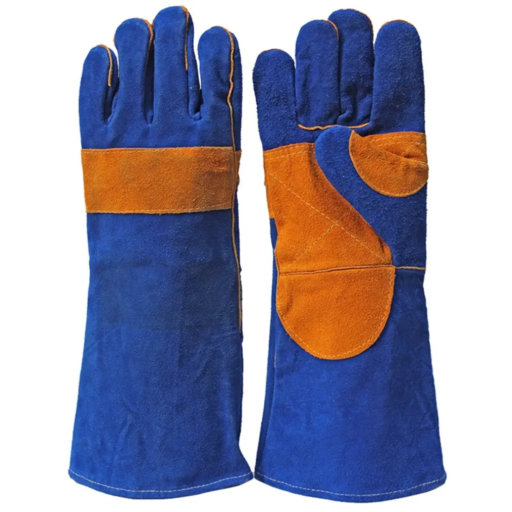 

Cowhide wear-resistant lengthened fireproof heat insulation protective labor protection gloves Welding gloves