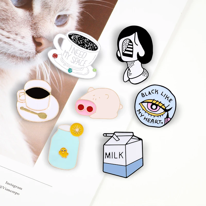 Броши и булавки в виде мультяшной чашки кофе эмалированная булавка Милая свинья