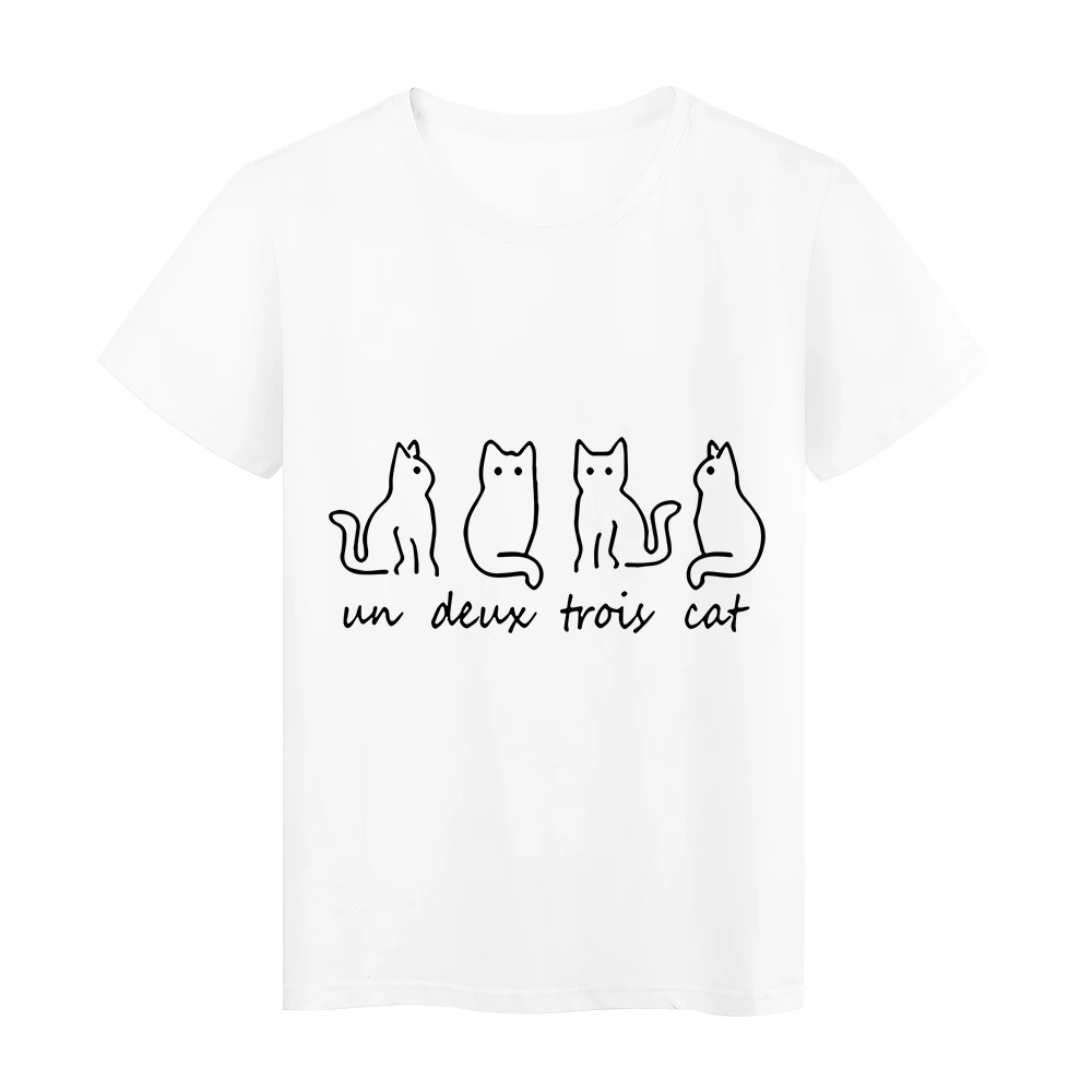 

2021 New Arrivals France Fashion Women Shirt un deux trois cat Funny Print Loose Cozy Tops Summer Streetwear High Quality Tshirt