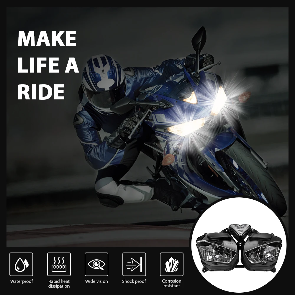 KEMiMOTO головной светильник для YAMAHA YZF R25 R3 Мотоцикл головной светильник лампа в сборе с лампой YZF-R3 YZF-R25 2013