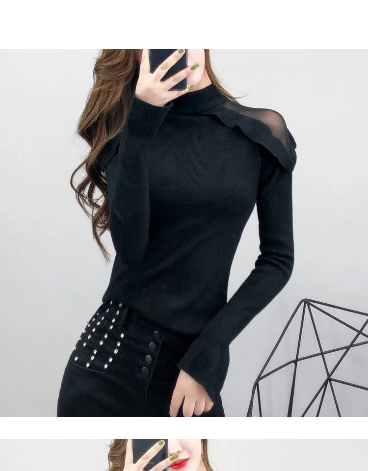 

Autumn And Spring Basic Sweater Sxey Ruffles Pullovers Women Female 2020 Stretchy Soft Sweater Long Sleeve Knit Jumpers Top