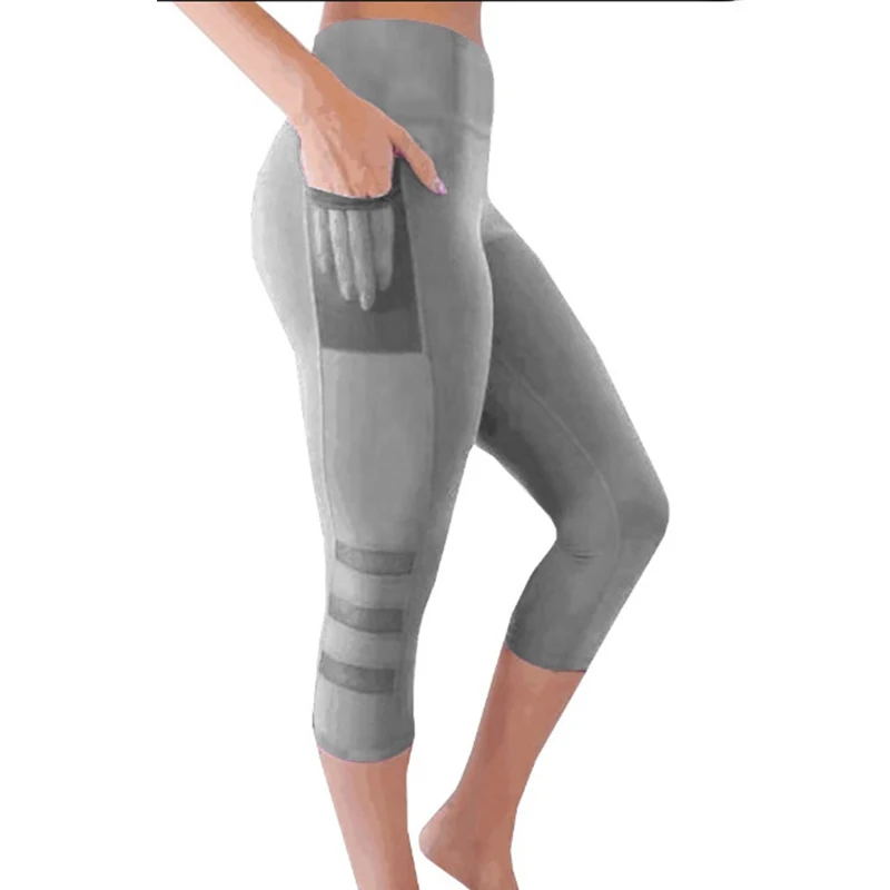 

Женские спортивные облегающие леггинсы, повседневные Однотонные эластичные брюки-карандаш с прозрачными карманами, Новинка лета 2020