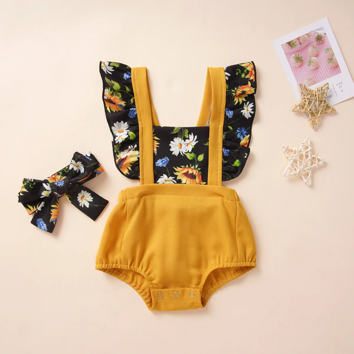 

Ins New Summer Baby Girl Clothes Lovely Baby Bodysuit With Flowers 2022 Spring Newborn Twins Clothing 2pcs Short Sleeve Infant