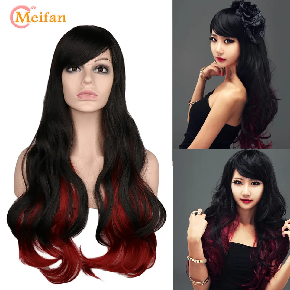MEIFAN длинные волнистые Ombre черный белый розовый термостойкие синтетические