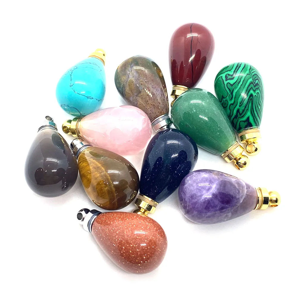

1pcs/bag Natural Stone Perfume Bottle Pendant Beads Malachite Blue Sand Agate Pendant DIY Jewelry Making Accessories Drop Shape