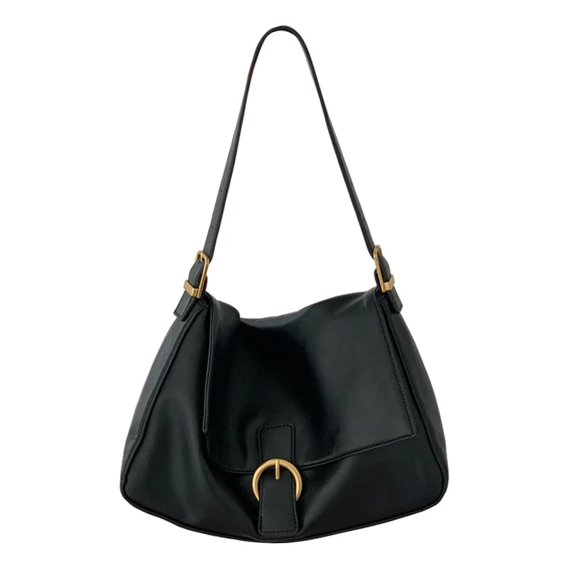 

Europe and the United States new retro large-capacity black shoulder armpit bag baguette Joker flip diagonal portable handbag