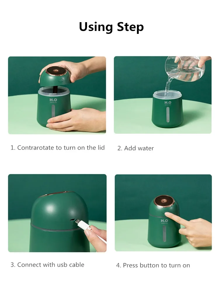 

USB Powered Wholesale Room Steam Humidifier Diffuser Car Room Ultrasonic Essential Oil Air Humidifier with Colorful Light