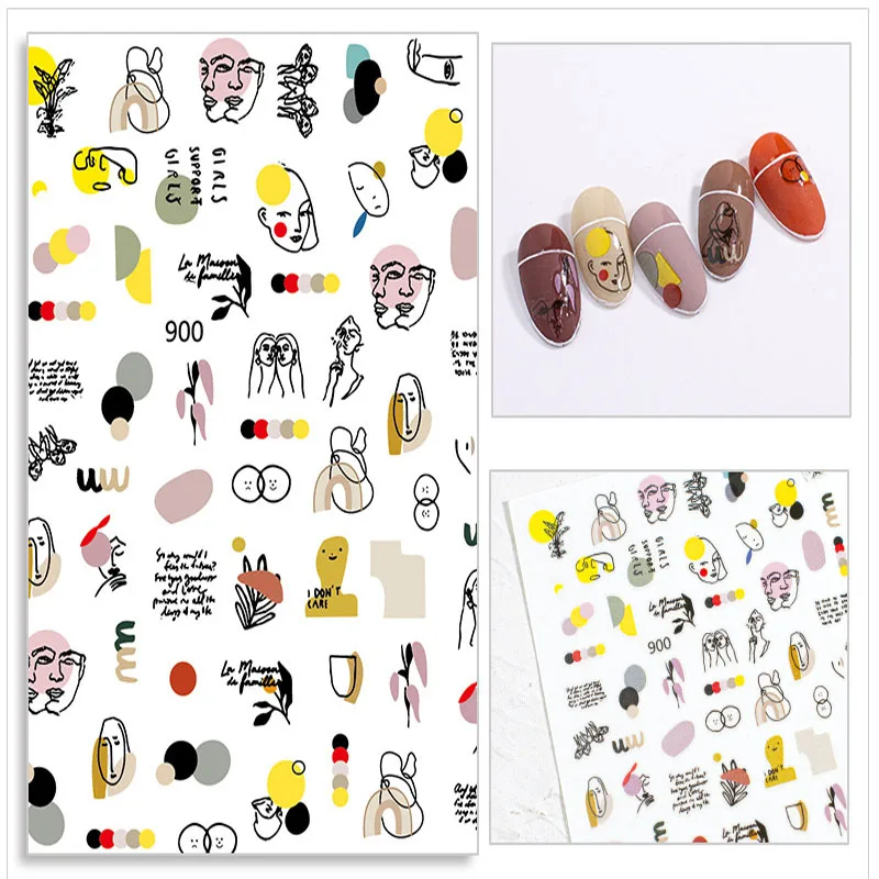 

1Pc Holographic Nail Stickers Designer Butterfly/Abstract Face Multi-Patterns 3D Sticker Decal For Strip Design Nail Accesoires