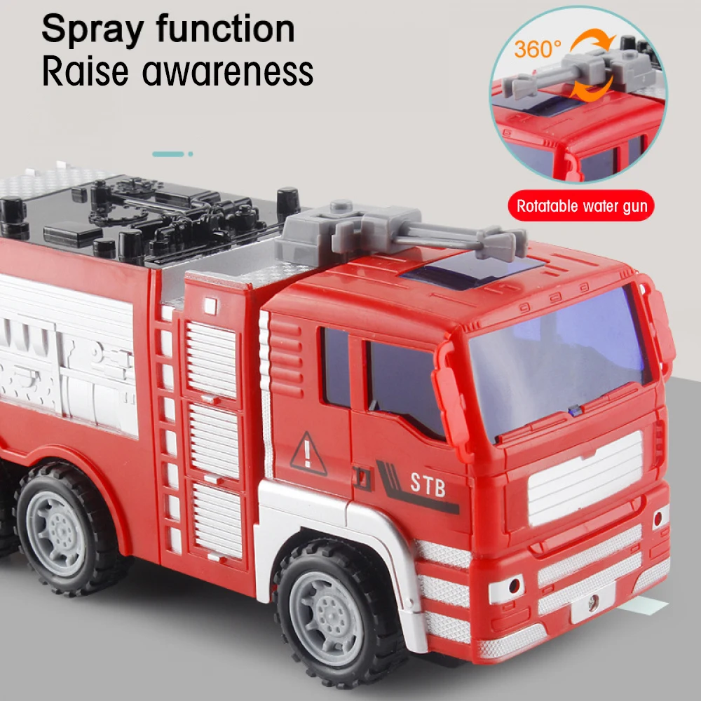 Children's Large Fall-Resistant Fire Truck Toy Set Ladder Truck Lift Sprinkler Fireman Engineering Truck Toy Educational Toys images - 6