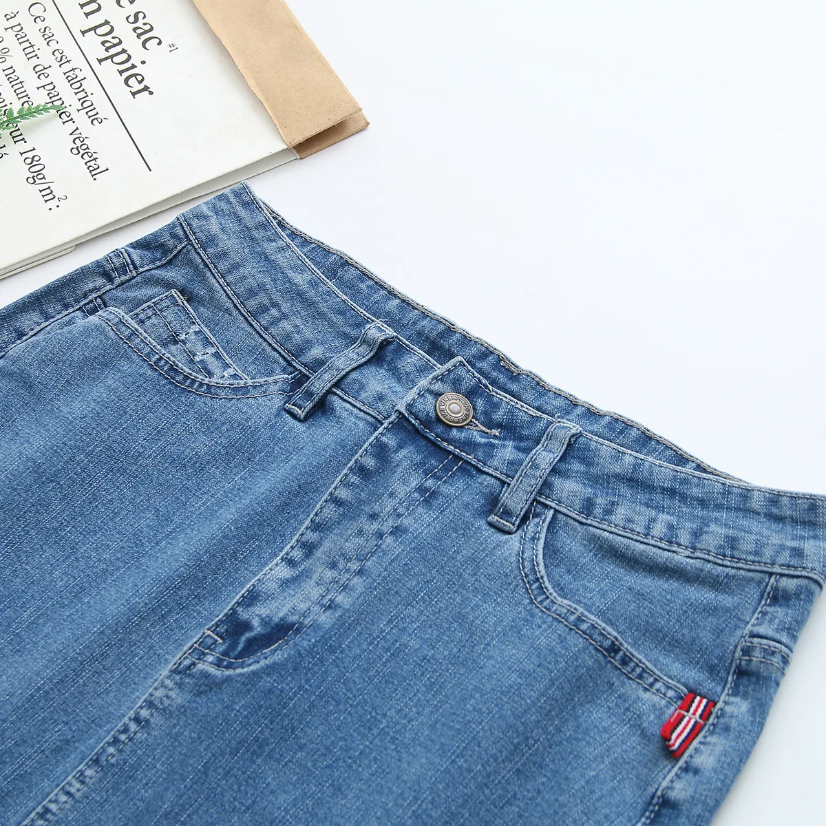 Женская летняя длинная юбка синяя джинсовая с разрезом модная облегающая