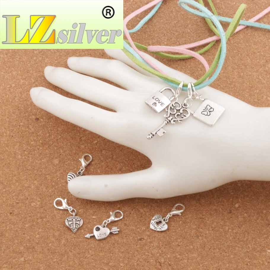 80pcs Zinc Alloy Love Heart Locket Keyhole Heart Clasp European Lobster Trigger Clip On Charm Beads CM24