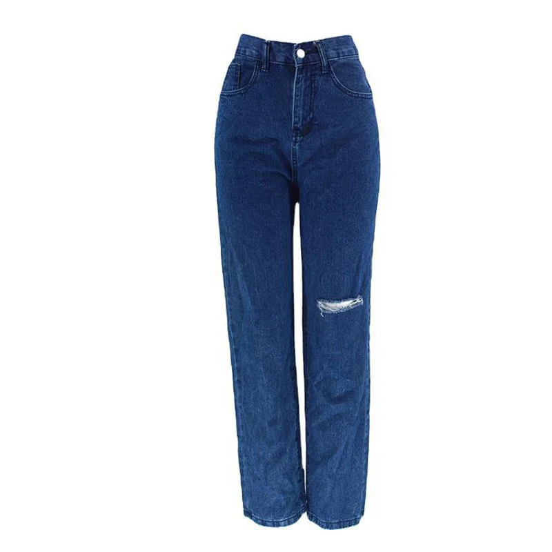 

2021 Spring New Dark Blue Jeans European And American Straight Waist Pants Women's Casual Simple Jeans Pants