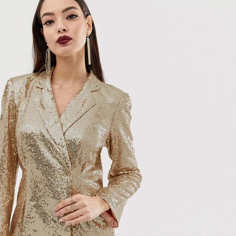 

New Arrive Silver Sequin Deep V Neck Long Luxury Jacket High Quality Midi Coats Female Autunmn OL Coat