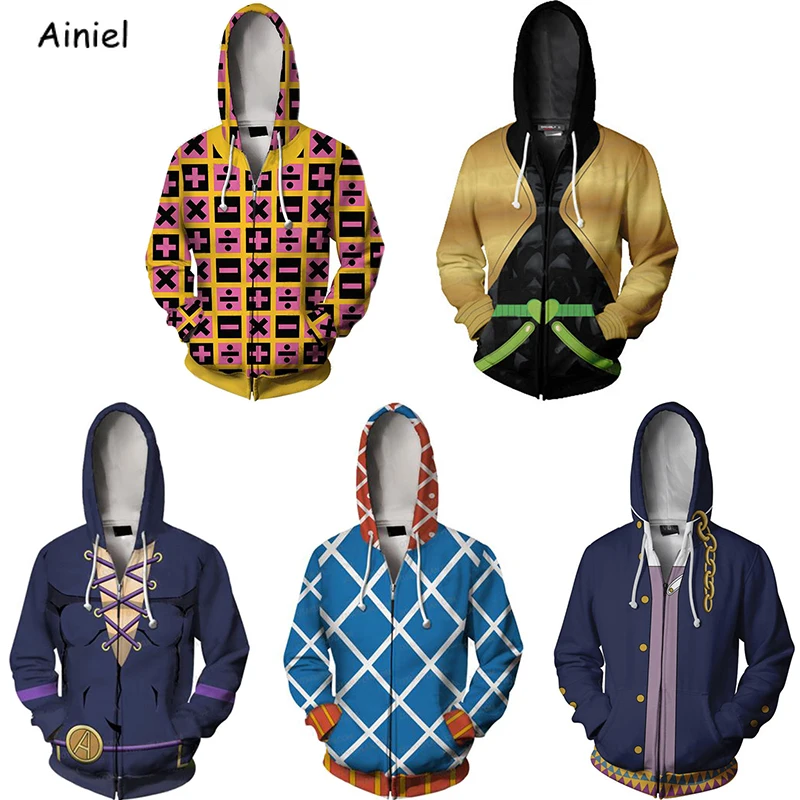 JoJo's Bizarre Adventure Hoodie Sweatshirt JoJo Trish Hoodies Giorno Giovanna Zipper Hooded Tops Bruno Bucciarati Coat Outfits