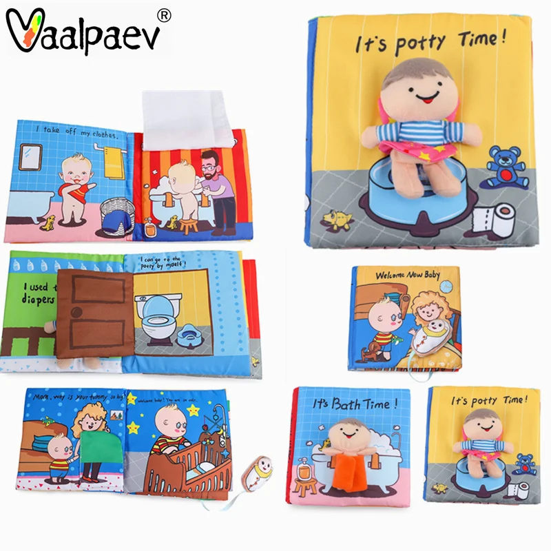 

Baby Developement Learning Cloth Books Life Skill 3PCS Bath Toilet Bite Learning Resources Kids Traning Crib Attaching Toys Girl