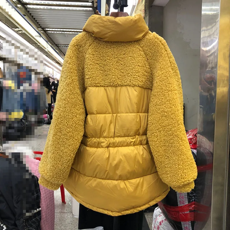 Neploe Femme Harajuku парка со стоячим воротником Зимняя Толстая теплая куртка для женщин из овечьей шерсти на молнии с кулиской хлопковое пальто 55109