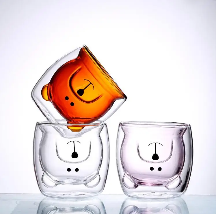 250 мл Милая кружка с медведем двухслойные бессвинцовые стеклянные чашки