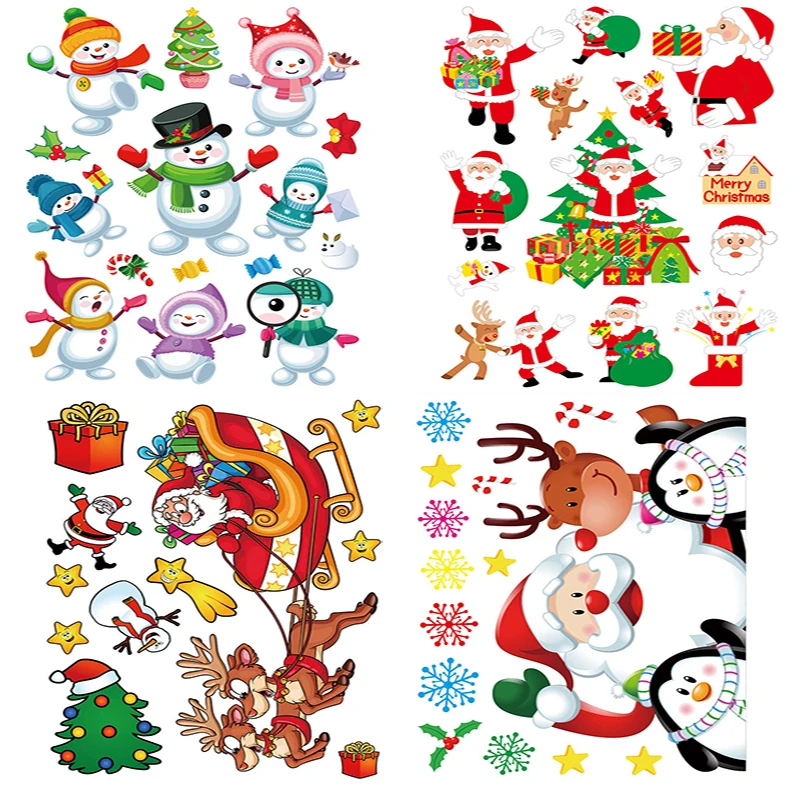 

New Year 2021 Party DIY Decor Santa Snowflake Christmas Sticker For Home Decoration Waterproof Glass Sticker Window Wall Sticker