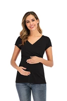 popular t shirt summer short sleeved maternity dress deep v neck cotton solid color cross nursing wear ropa plus size mujer