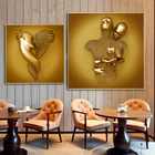 Золотая металлическая статуя, абстрактный постер, Скандинавская скульптура для влюбленных, печать на холсте, настенная живопись, картина для спальни, украшение для дома